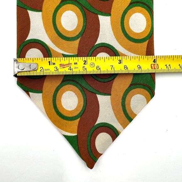Christian Dior Vintage 60s Silk Tie Geometric Mod Circles Gold Brown Green - Picture 6 of 7